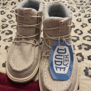 Hey Dude LADIES Beige Herringbone High-Top Shoes